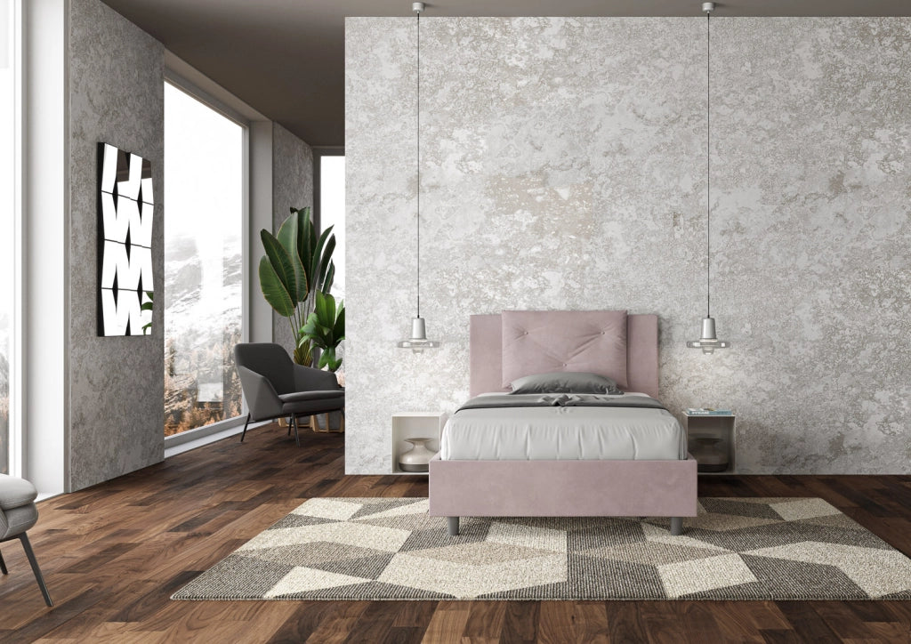 BS COM Letto singolo con rete imbottito 100x200 microfibra glicine