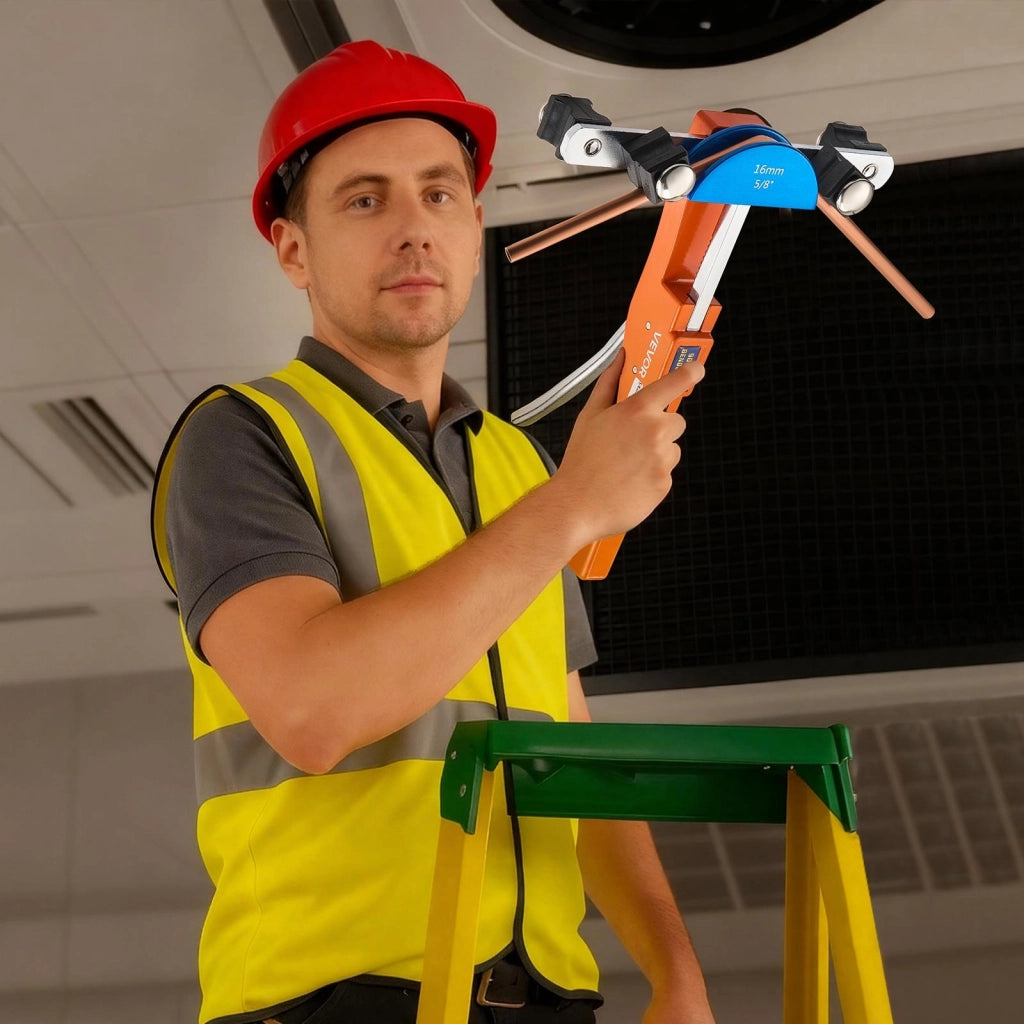 Kit piegatubi manuale a cricchetto con pinza e 7 matrici in lega di alluminio per tubi in rame e alluminio 0-90° avanti/indietro compatto portatile