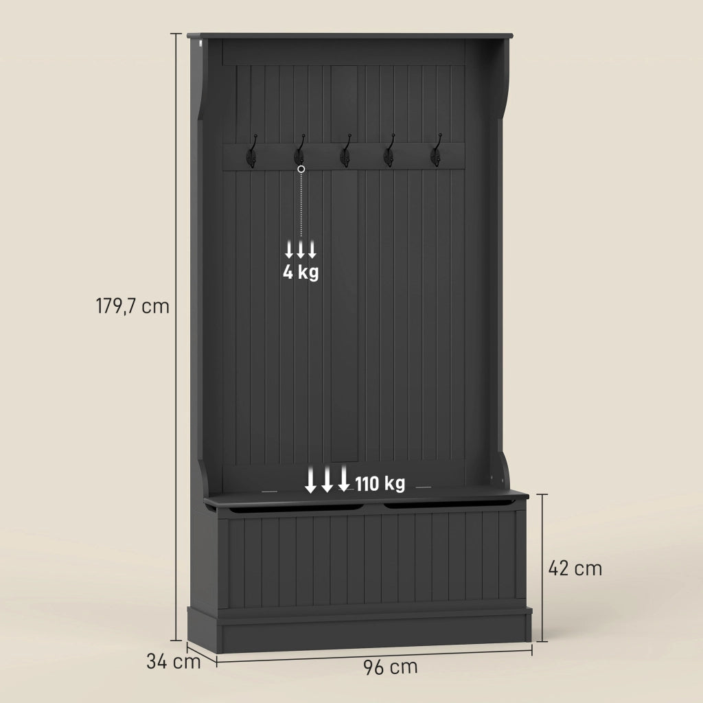 Appendiabiti con panca e 5 ganci ¨C zephmum ¨C 96x34x179,7 cm nero