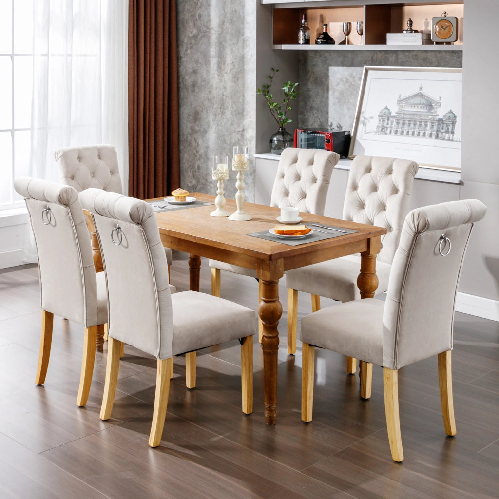 SEDIA da pranzo in velluto beige, Set da 6 pezzi