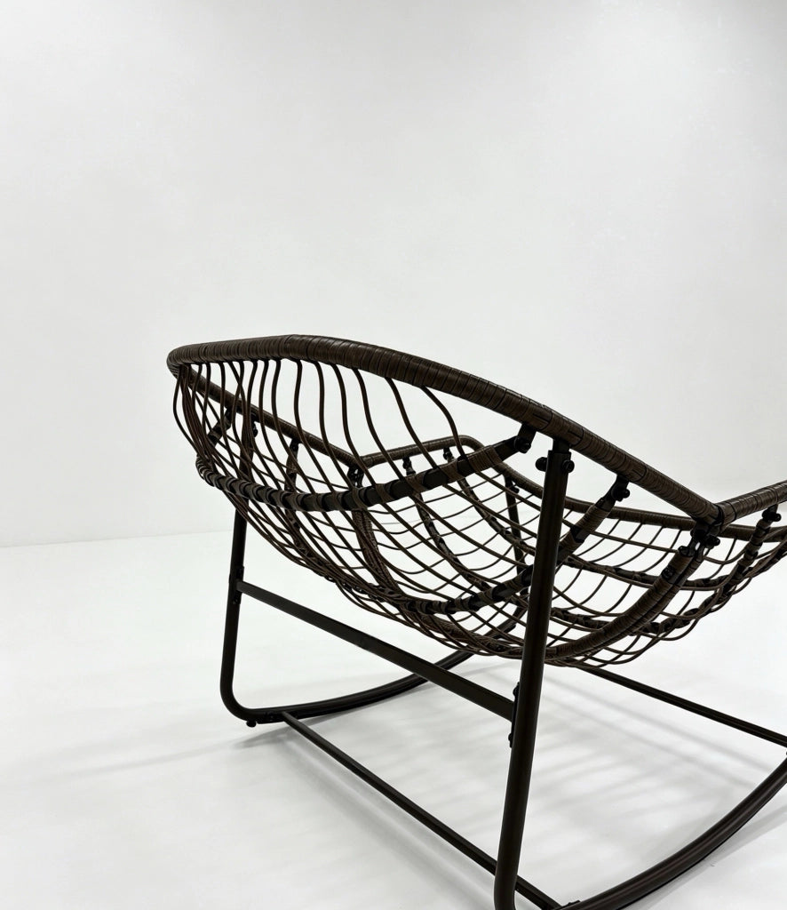 Poltrona a Dondolo in Rattan Sintetico con Cuscino Imbottito, Arancione, 78x106x90 cm, per Patio e Giardino