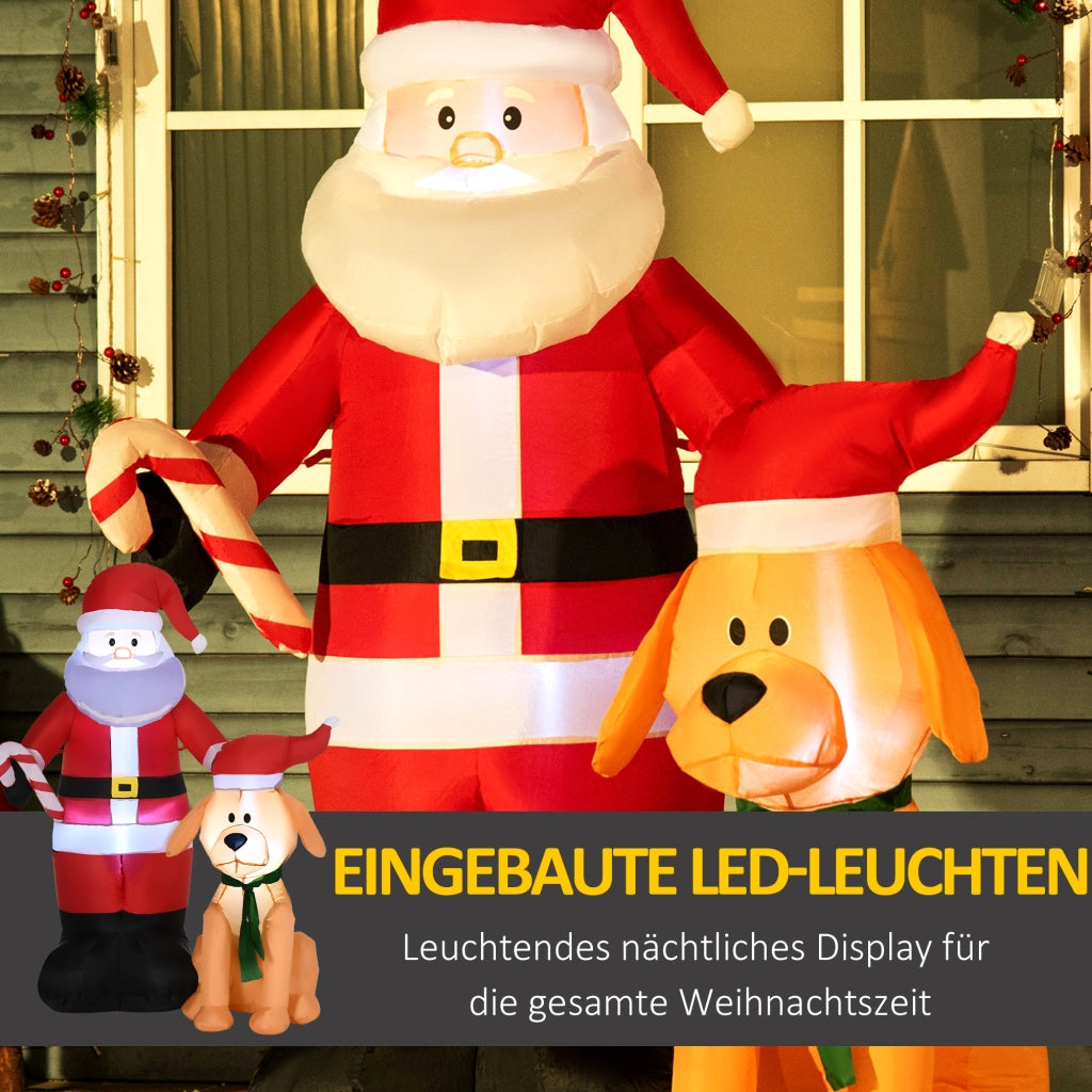 Decorazione natalizia per giardino Babbo Natale gonfiabile con cane luci LED soffiatore incluso 117 x 80 x 157 cm