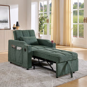 Poltrona letto 3 in 1 verde con USB; USB-C; portabevande e schienale regolabile