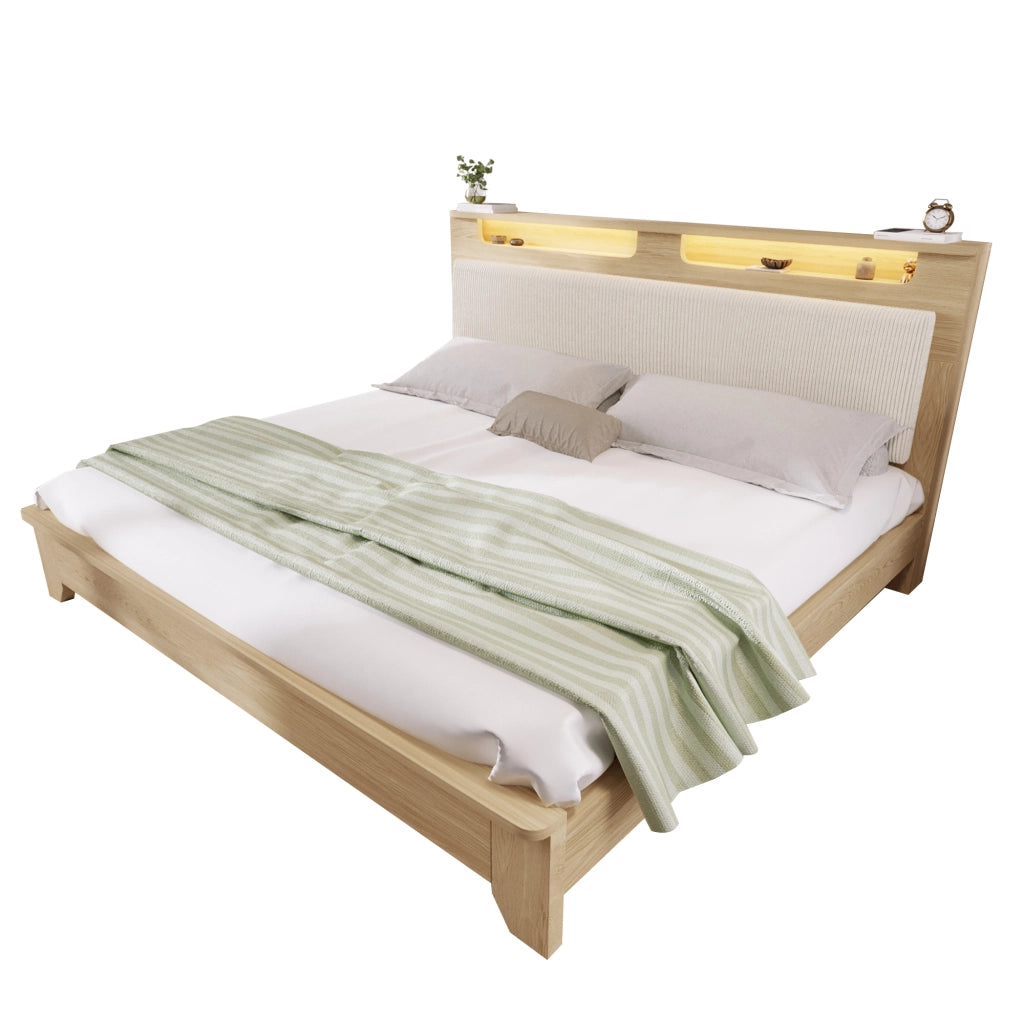 Letto matrimoniale 140 × 200 cm con materasso e testiera illuminata