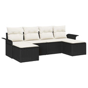 Set Divano da Giardino con cuscino 6 pz | Set Salotto da Giardino Nero polyrattan
