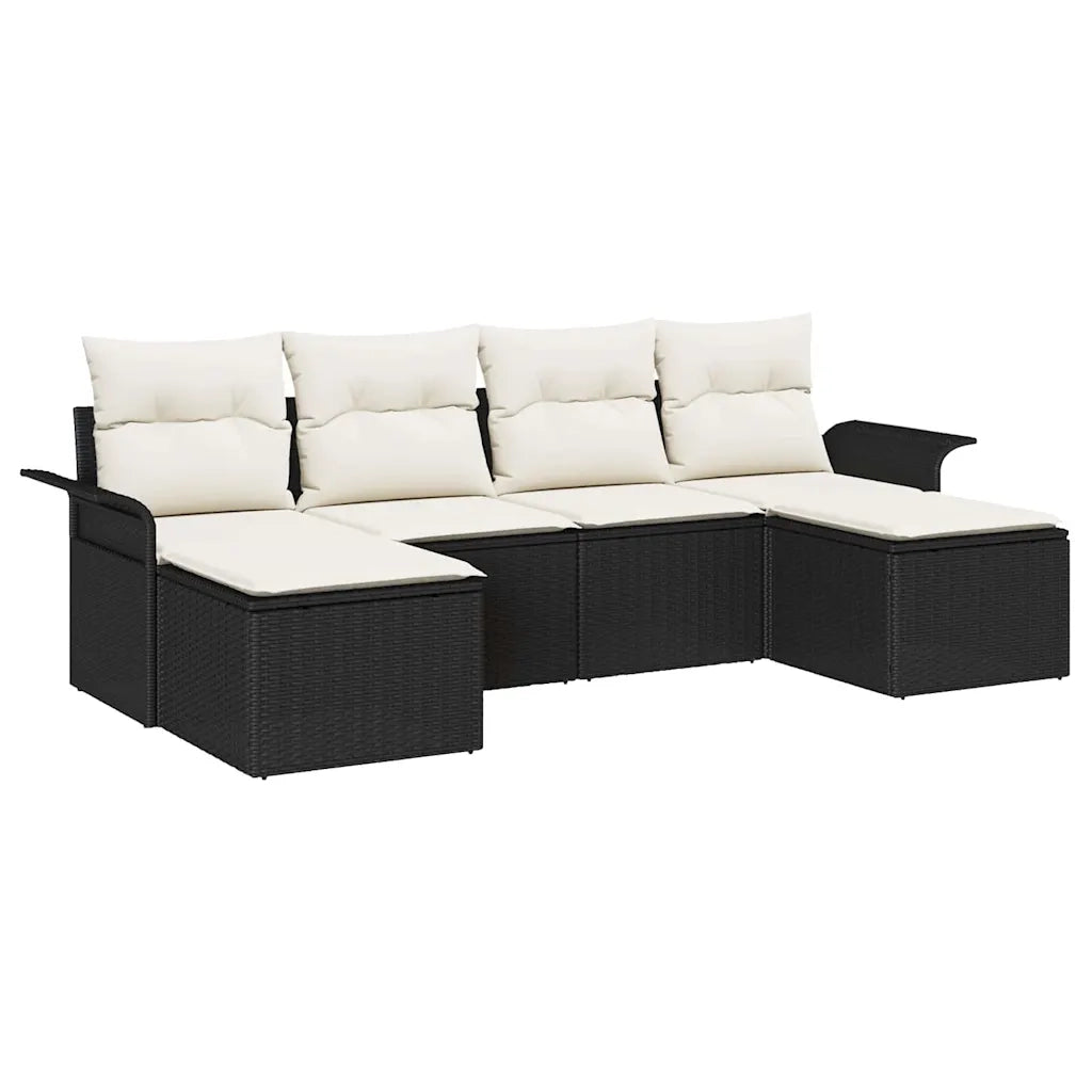 Set Divano da Giardino con cuscino 6 pz | Set Salotto da Giardino Nero polyrattan