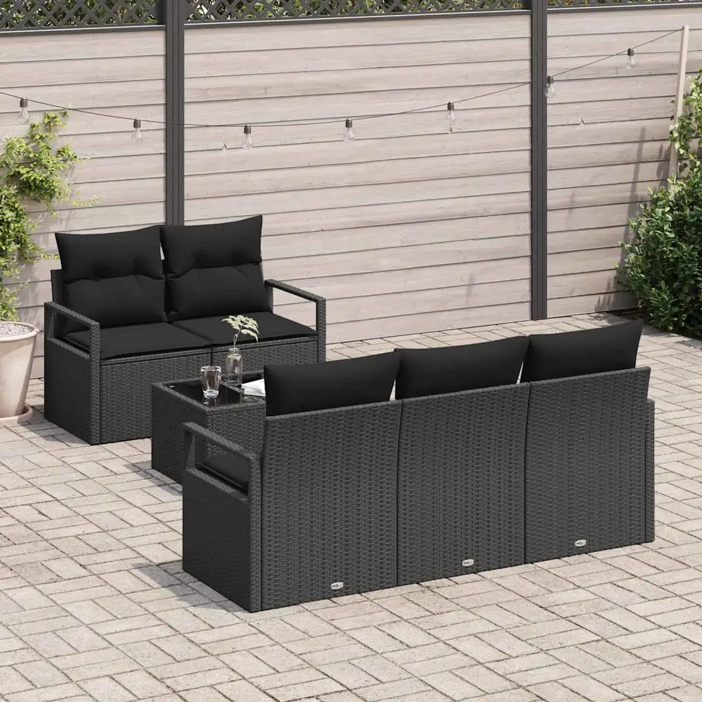 Set Divano da Giardino con cuscino 6 pcs Nero polyrattan