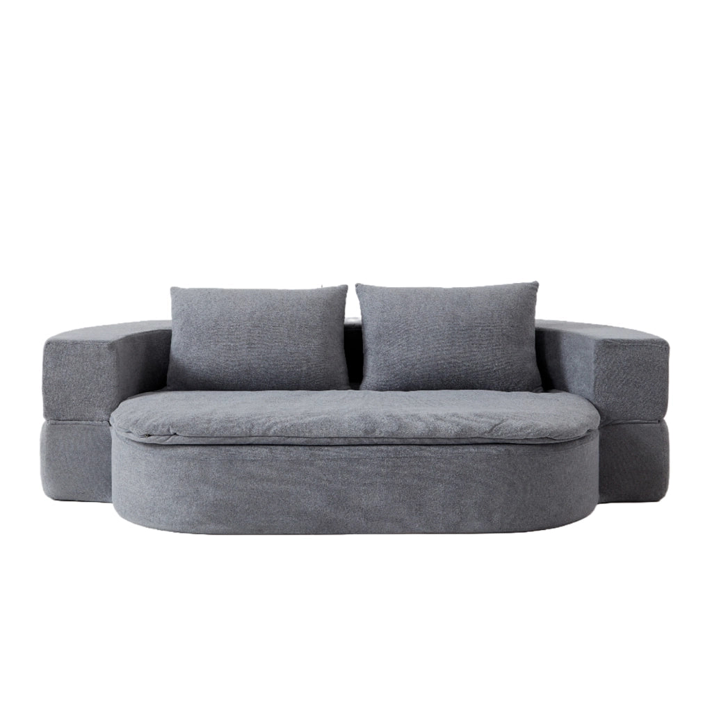 Divano letto pieghevole 3 in 1 in flanella grigio chiaro con coperta