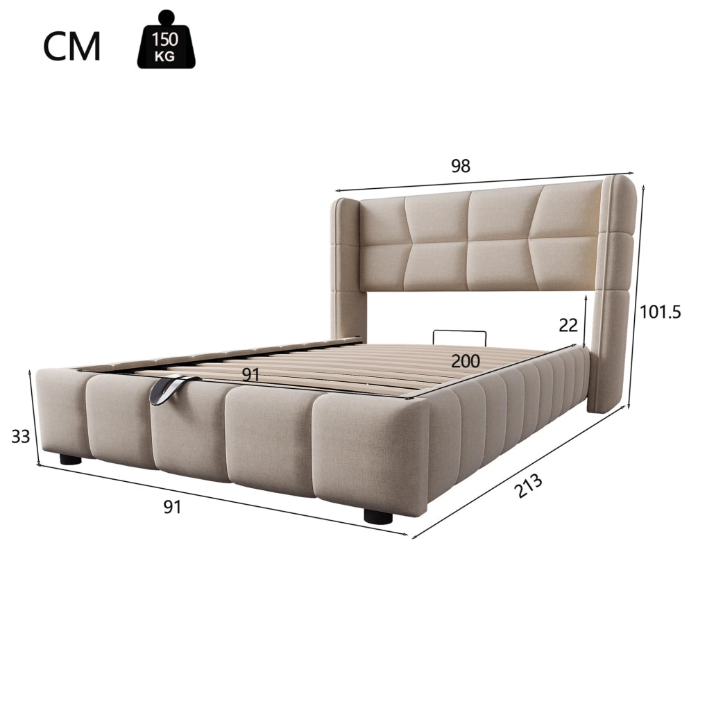 Letto imbottito con contenitore 90 x 200 cm beige