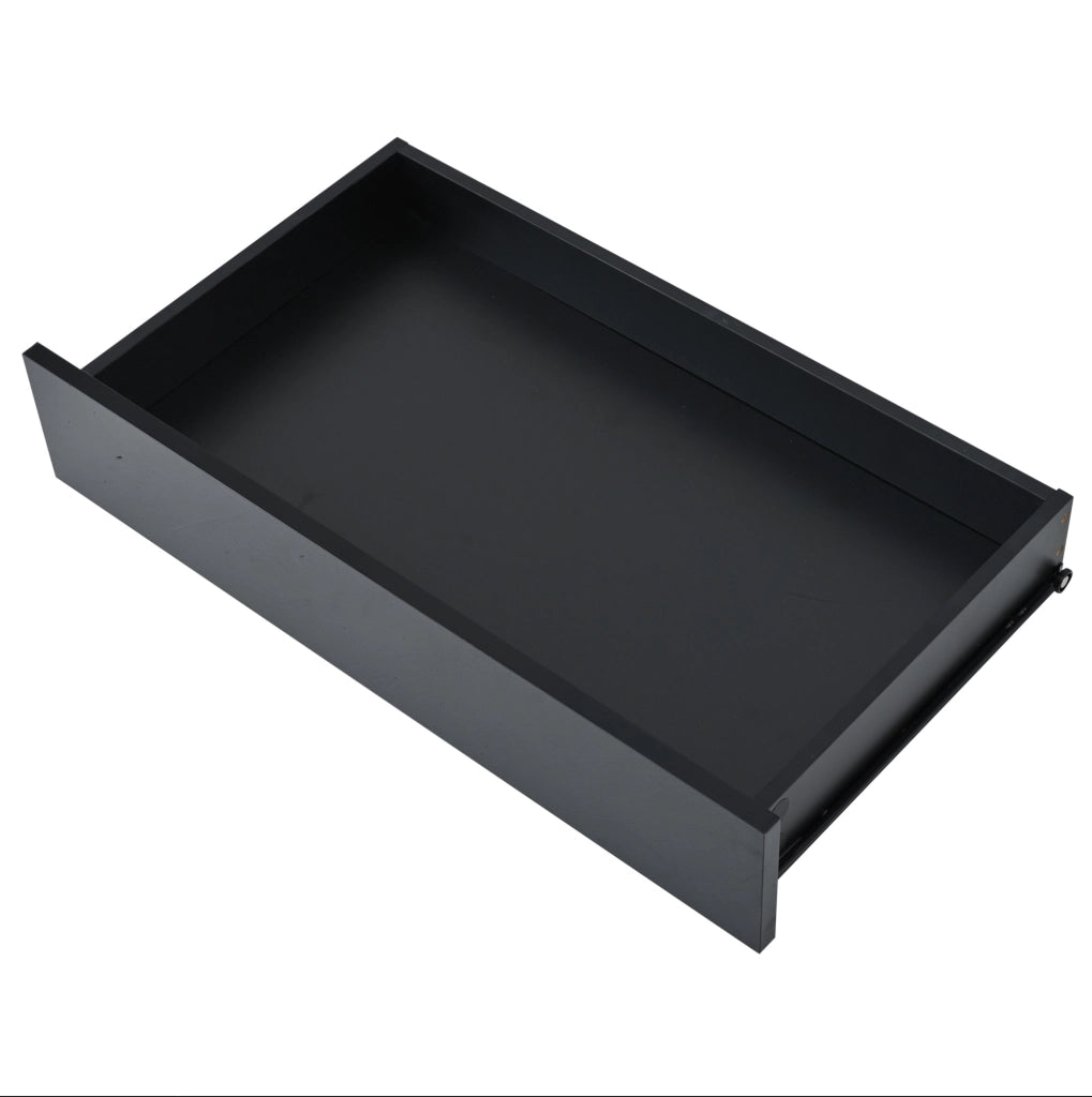 Tavolino da caff¨¨ elevabile 95x50 cm con LED, cassetto e vano in truciolare nero