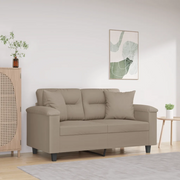 Divano a 2 Posti con Cuscini-Sofa 2 Posti con Cuscini Tortora 120 cm Tessuto Microfibra