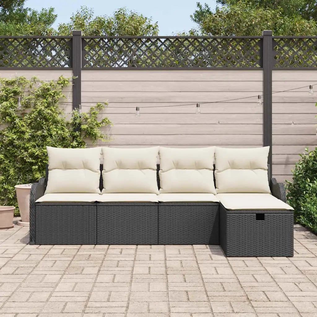 Set Divano da Giardino 5 pcs Nero e crema Poly Rattan