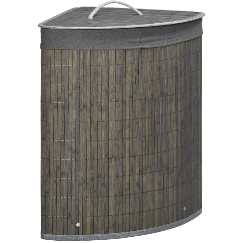 Cesto porta biancheria in bambù 55L con coperchio e sacco estraibile, 38x38x57 cm grigio
