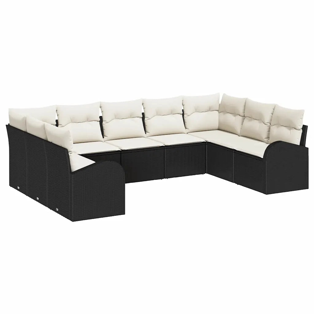 Set Divano da Giardino 9 pcs Nero e Bianco polyrattan