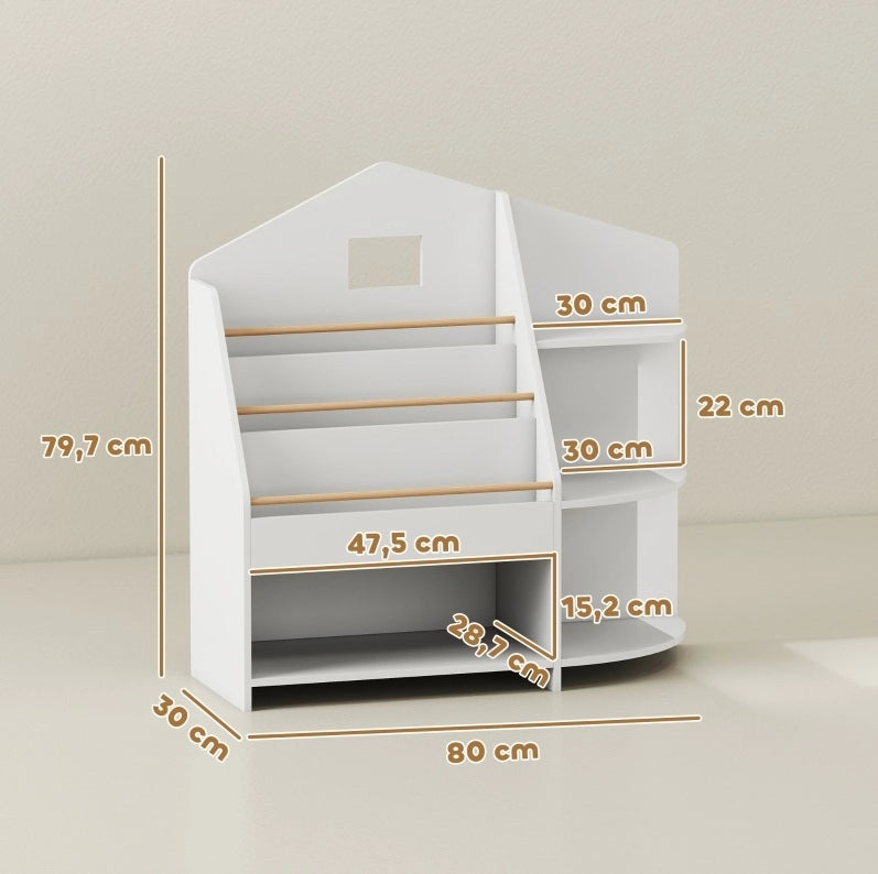 Libreria per bambini 80 x 30 x 79,7 cm in legno bianco, 7 vani salvaspazio