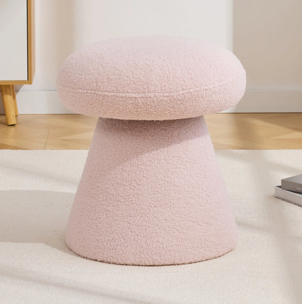 Pouf girevole moderno in tessuto Teddy rosa, forma fungo, 41x41x44 cm, per soggiorno e camera da letto