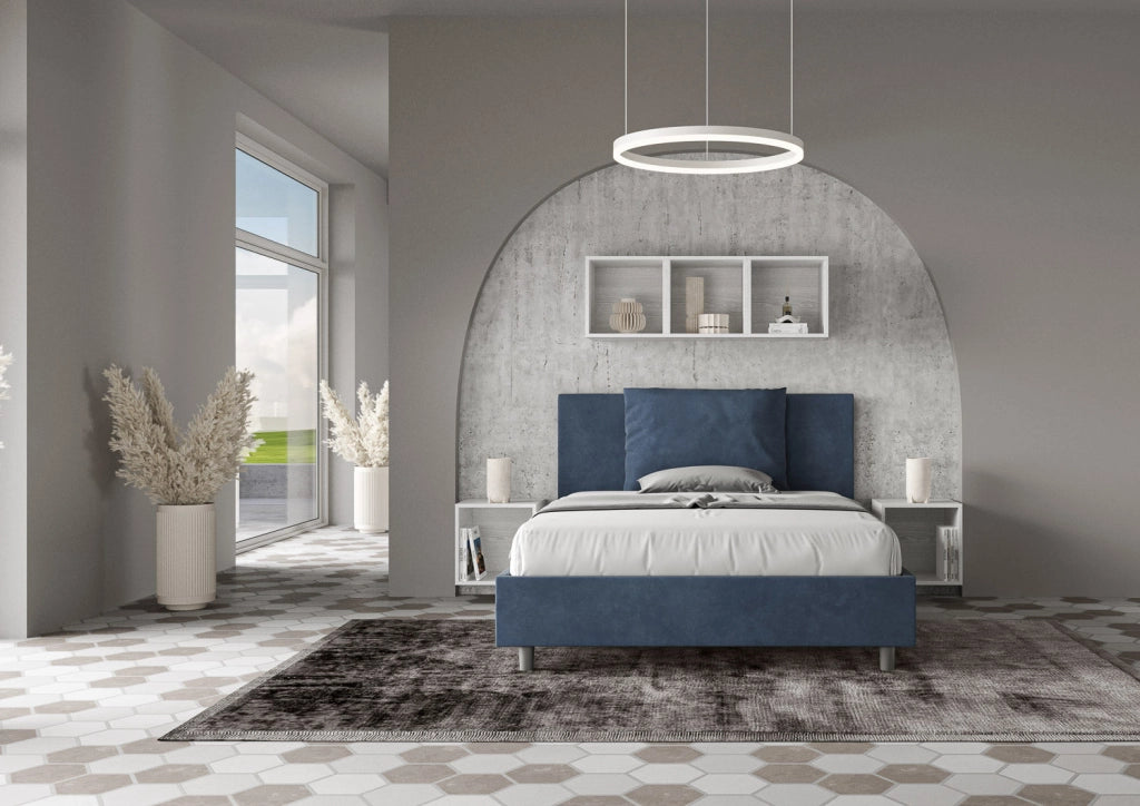 Letto Matrimoniale 160x200 cm con Rete e Contenitore Antea Blu
