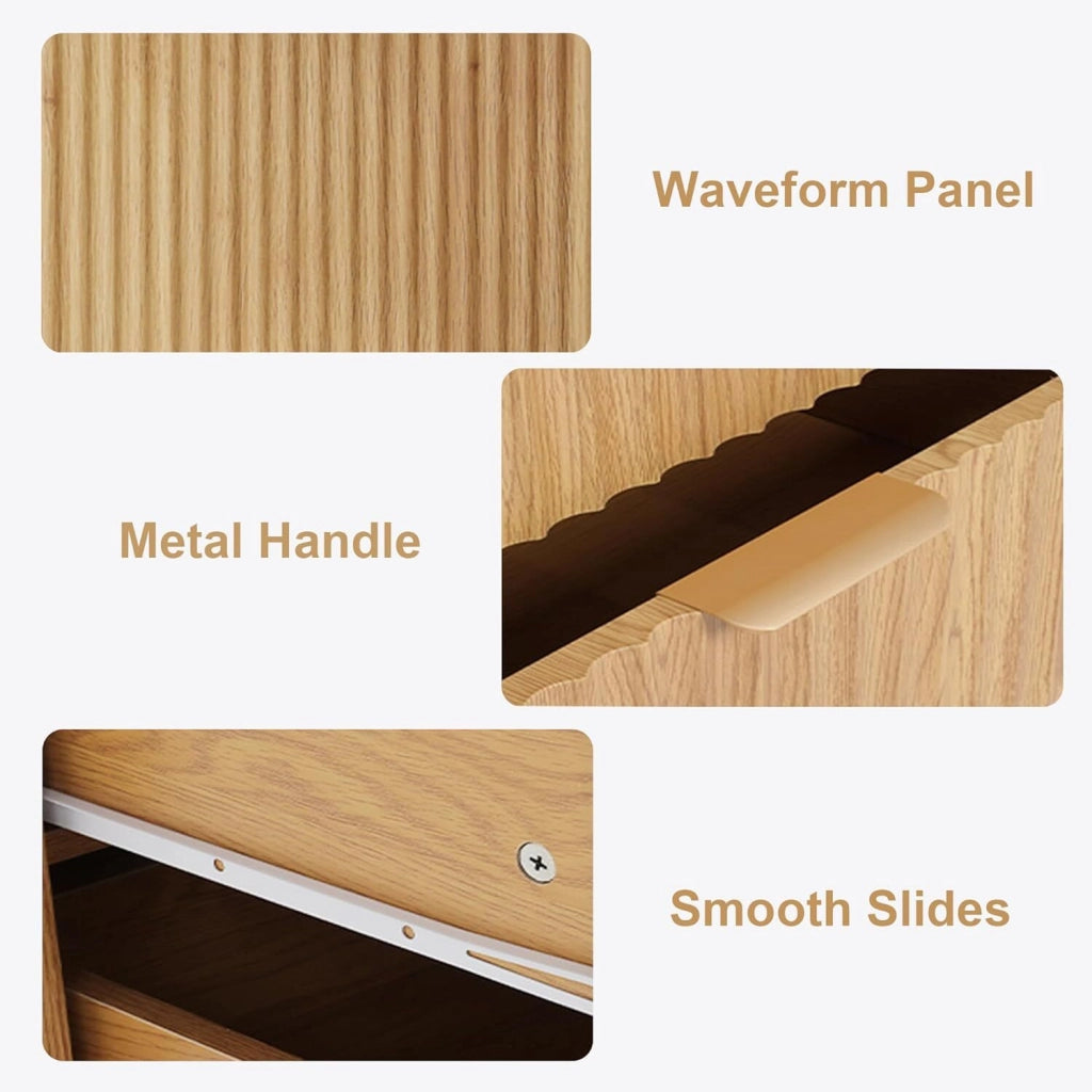 Cassettiera Scandinava 3 Cassetti Effetto Legno Naturale con Dettagli Dorati e Piedini in Metallo Com��