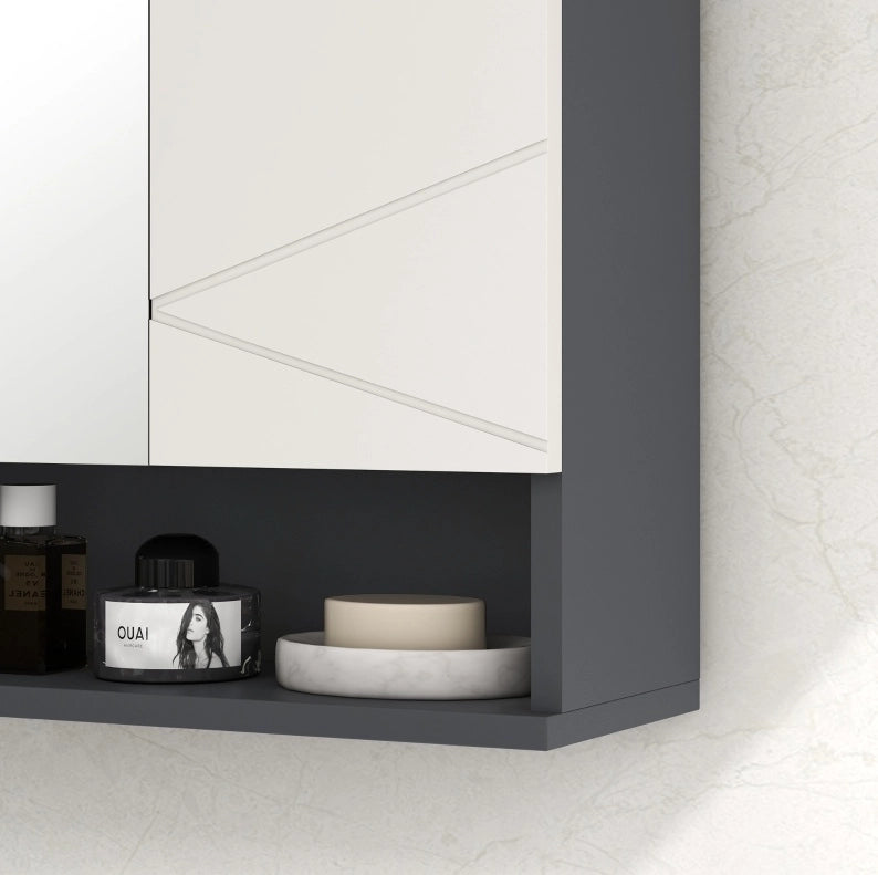 Mobile pensile da bagno con specchio e ripiani regolabili; 55 x 17 x 55 cm; grigio