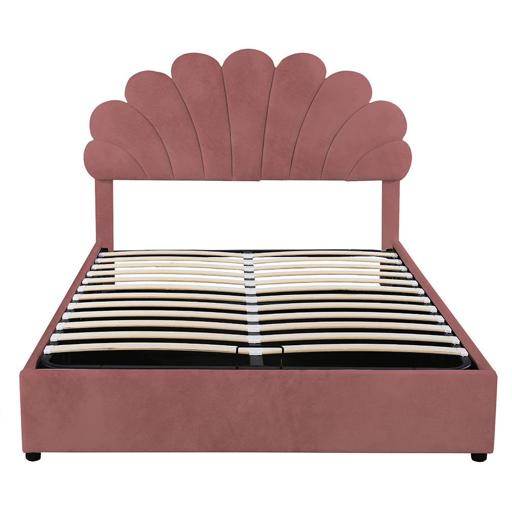 Letto bambino con cassone - Xylo - 140x200 cm - velluto rosa
