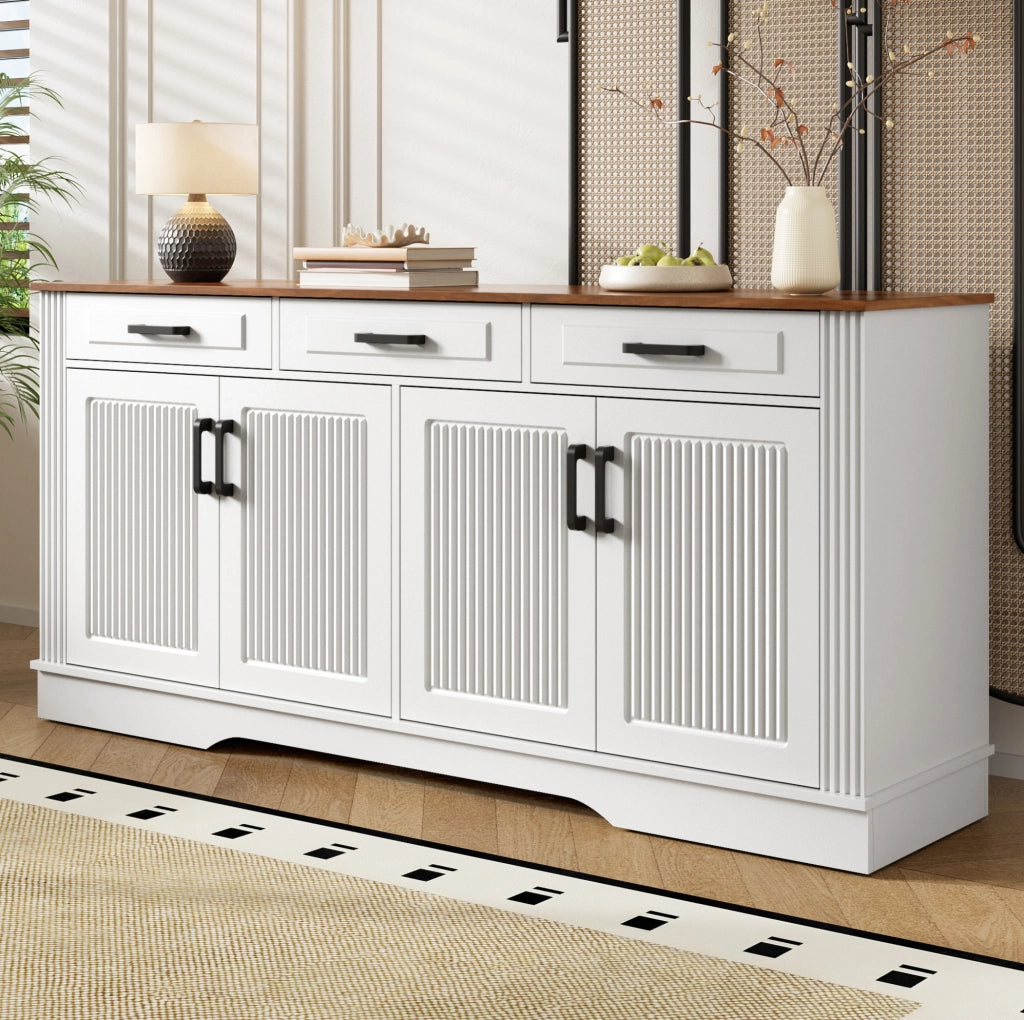 Credenza moderna con 4 ante e 3 cassetti in MDF bianco