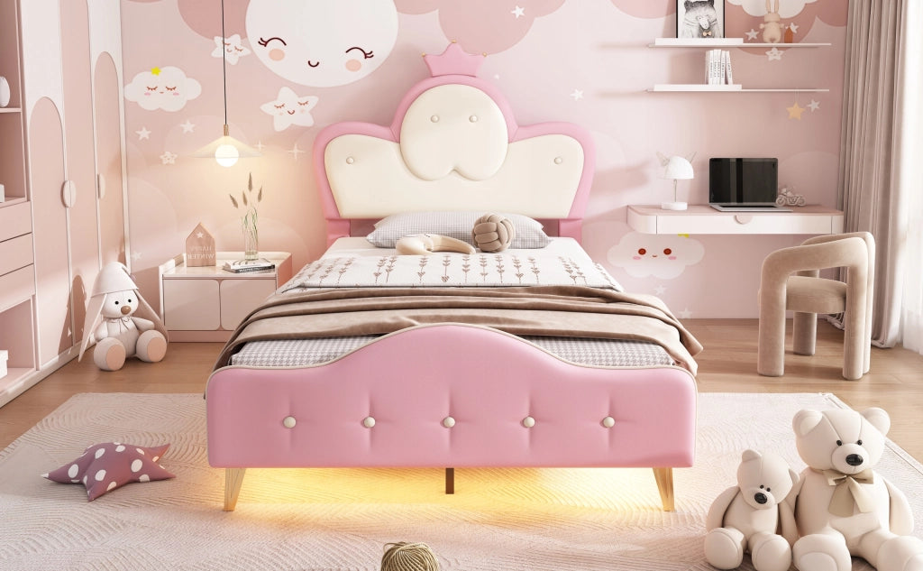 Letto imbottito 90x200 LED - Xylo - Rosa