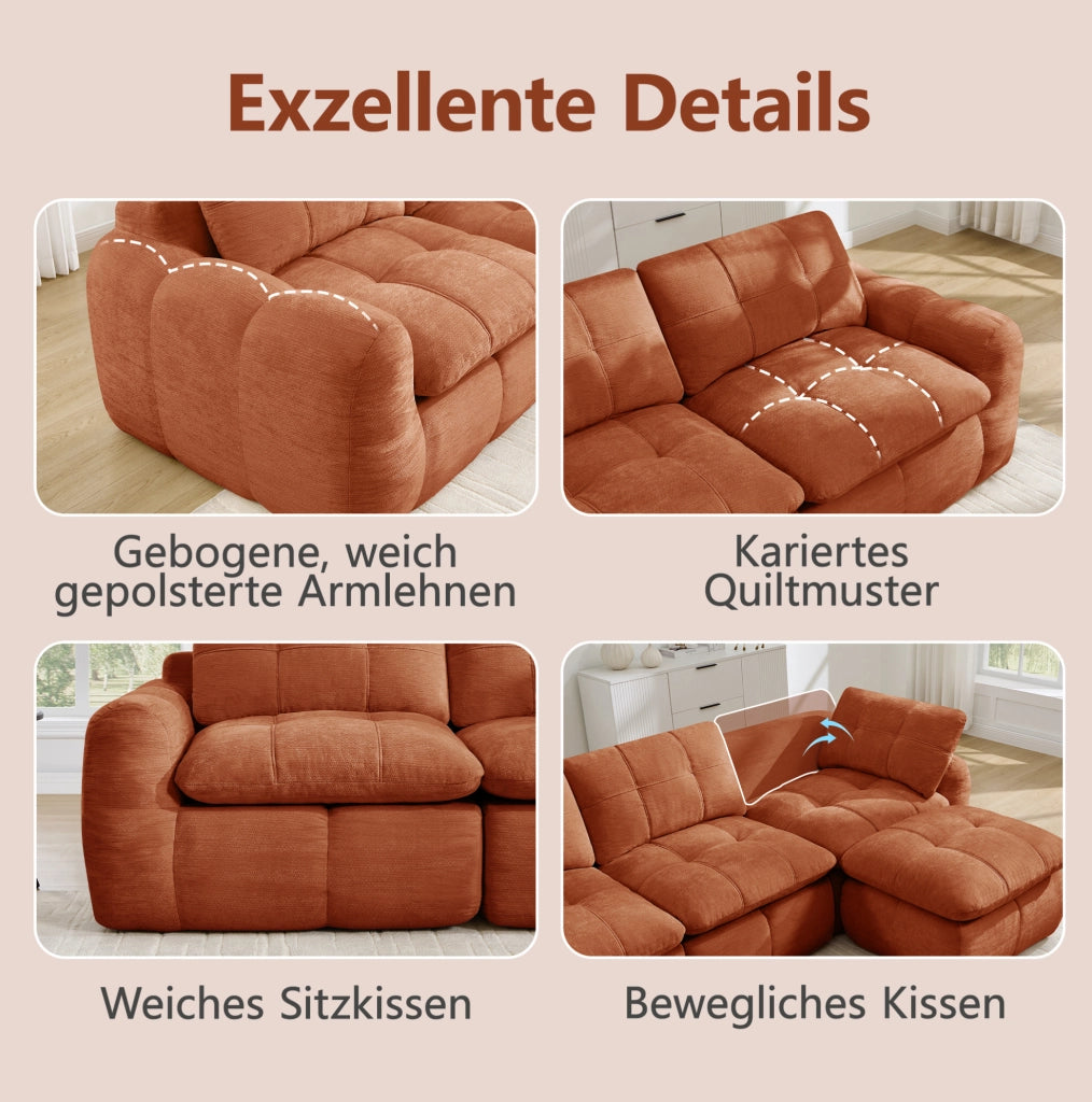 DIVANO Modulare 194x97x68 cm in Chenille Arancione