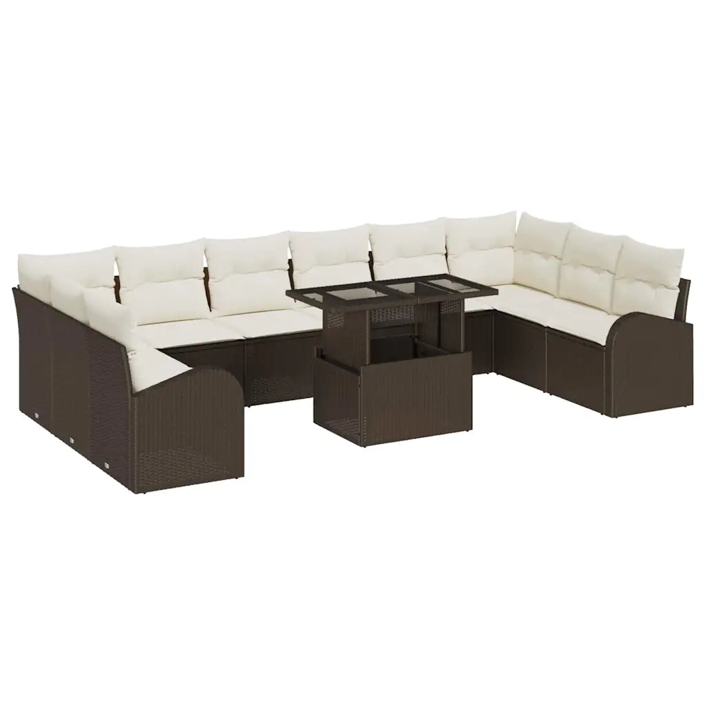 Set Divano da Giardino con cuscino 11 pcs Marrone Poly Rattan
