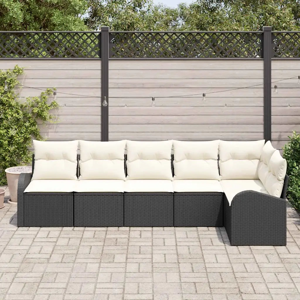 Set Divano da Giardino 6 pcs Nero e Bianco polyrattan