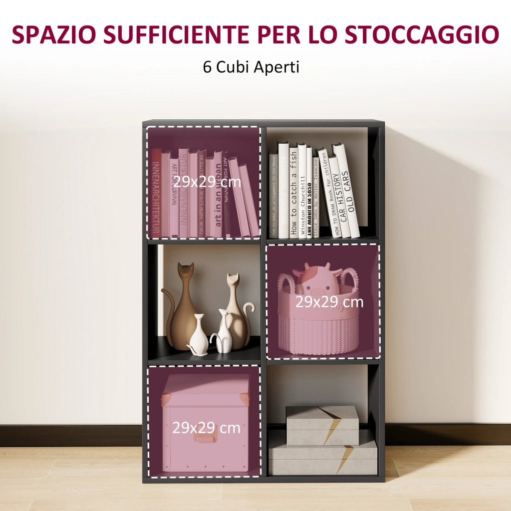 Libreria Cubi Scaffale 6 Ripiani ¨C Minimal ¨C Legno Nero 61.5x29.5x91.5 cm