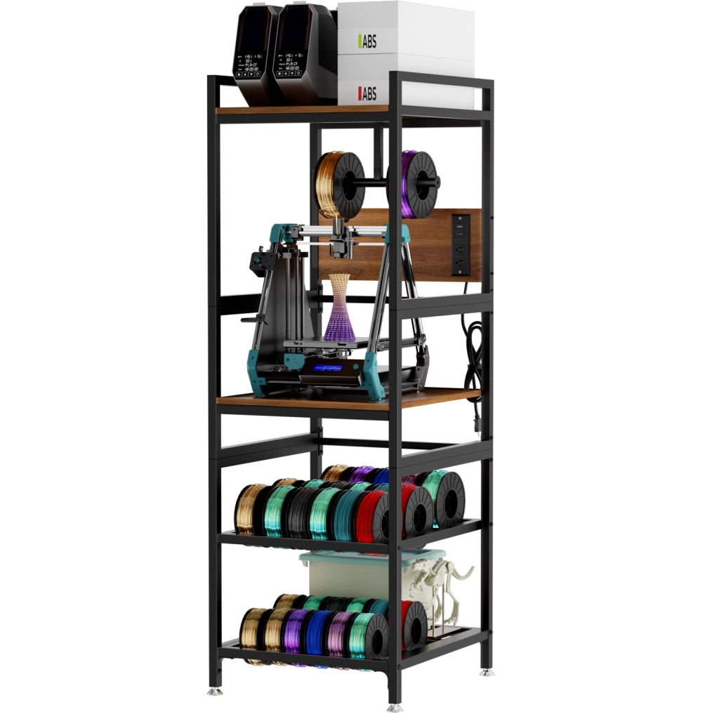 Mobile contenitore con portafilamento e ripiani; presa integrata - per studio - in metallo - 67.5×67.5×26 cm - nero