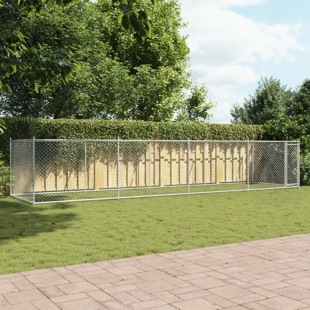 Gabbia per Cani con Porta Grigia 8x2x1,5 m in Acciaio Zincato 3209580