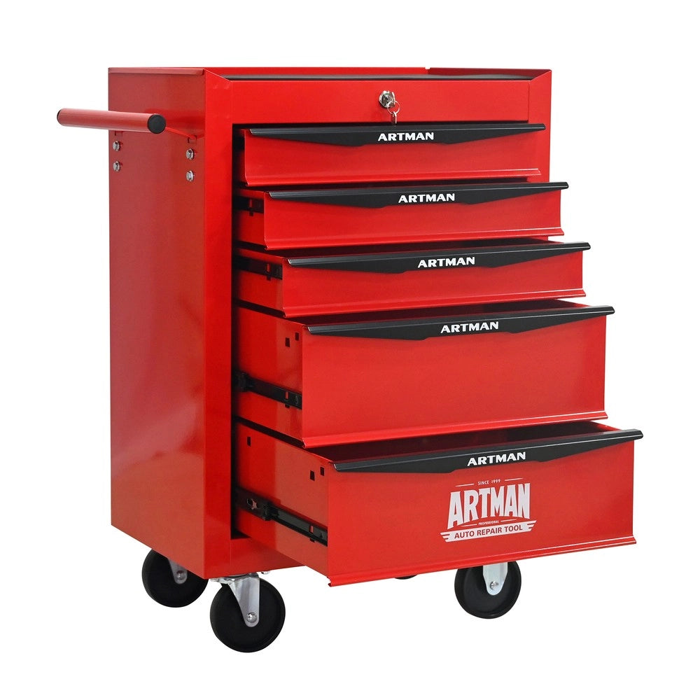 Cassettiera Porta Utensili su Ruote ¨C MINIMAL ¨C 5 Cassetti, Metallo, Rosso e Nero