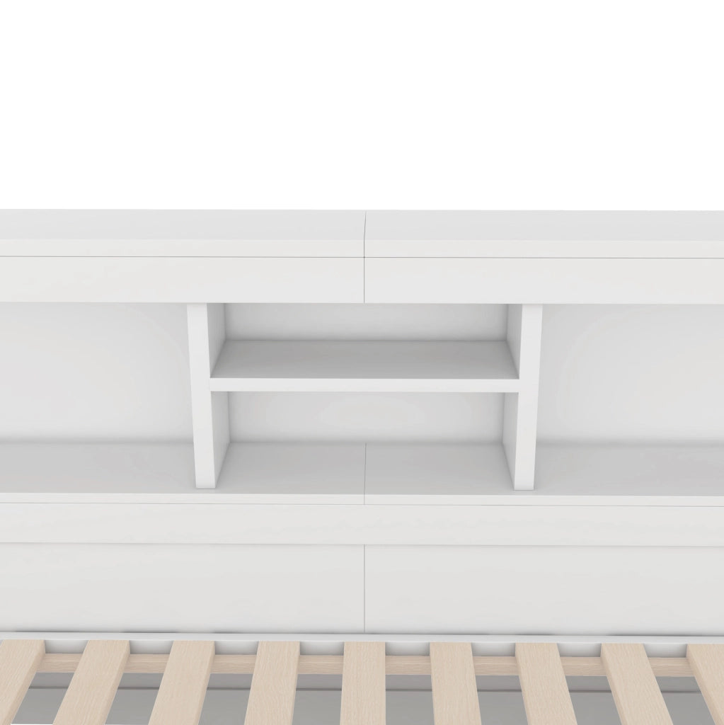 LETTO estraibile 140x200 cm bianco con LED, presa, USB e vano laterale