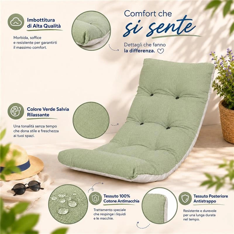 CUSCINO IMBOTTITO TINTA UNITA VERDE PER RICAMBIO POLTRONA RELAX COMODONA IN LEGNO
