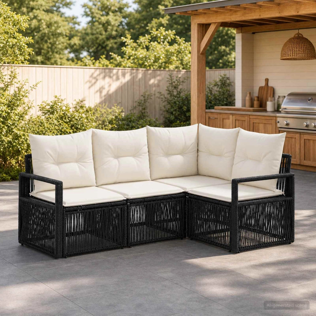 Set Divano da Giardino 4 pz Nero polyrattan 3435703