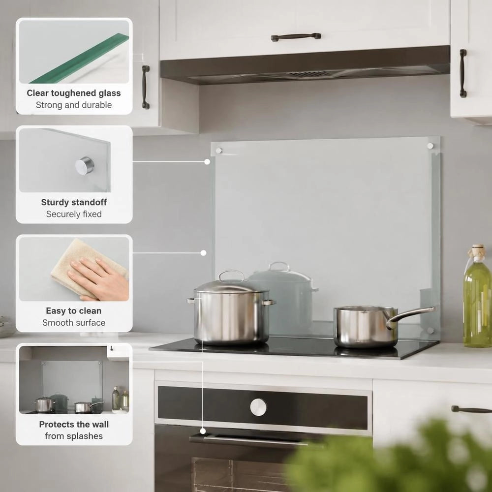 Kitchen Backsplash, Transparent, 70x60 Cm, Tempered Glass