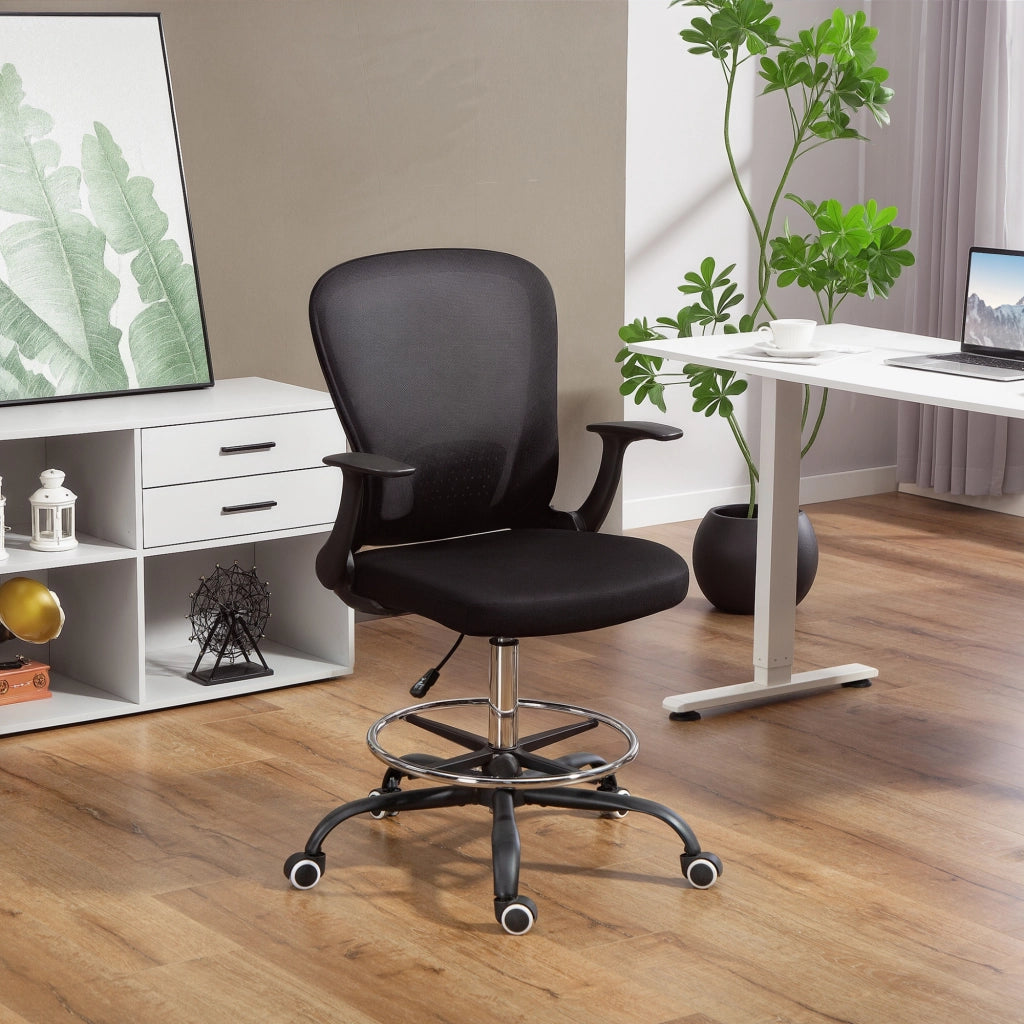 Sedia da ufficio girevole regolabile in altezza con supporto lombare e poggiapiedi, 62 x 59 x 119 cm, nero, per casa e ufficio