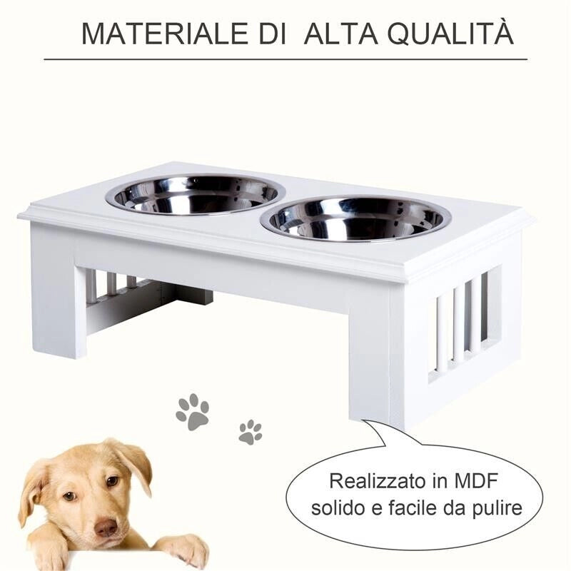 CIOTOLA RIALZATA PER CANI IN ACCIAIO INOSSIDABILE 2 PIATTI 44 X 24 X 15 CM
