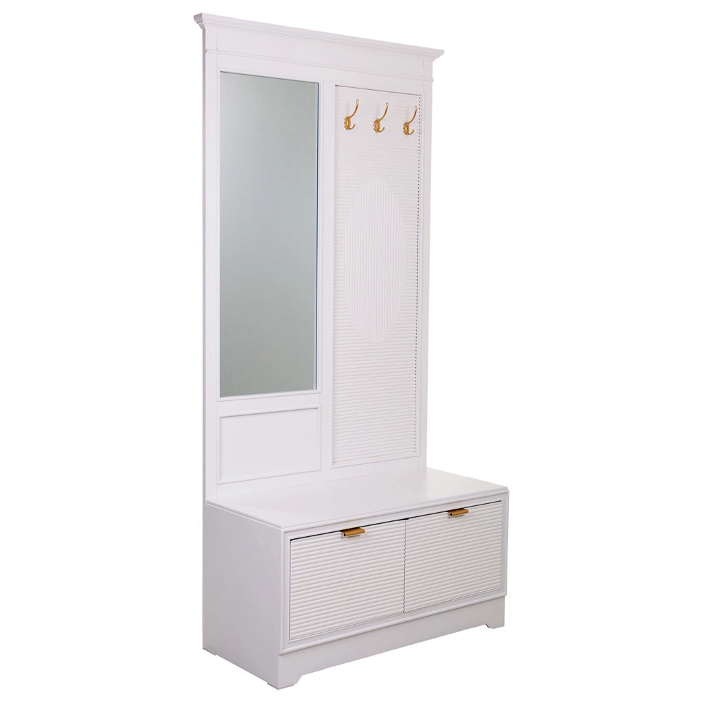 Mobile da ingresso in legno con specchio bianco 95x7x190h - 90x41x47h