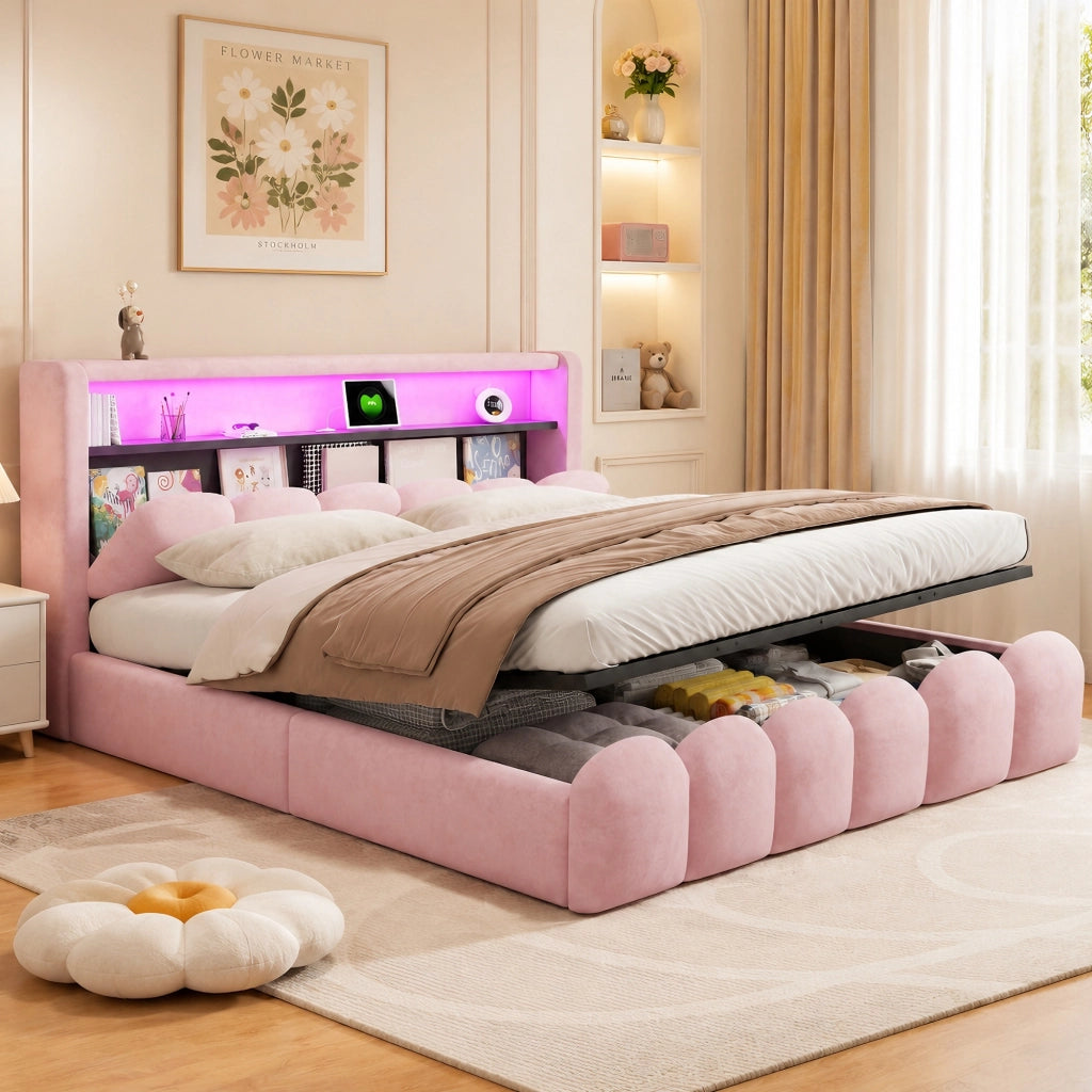 letto imbottito velluto rosa 189 x 228.5 cm