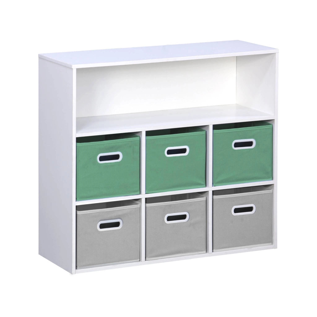 Libreria per bambini con 6 cestini in velluto, verde