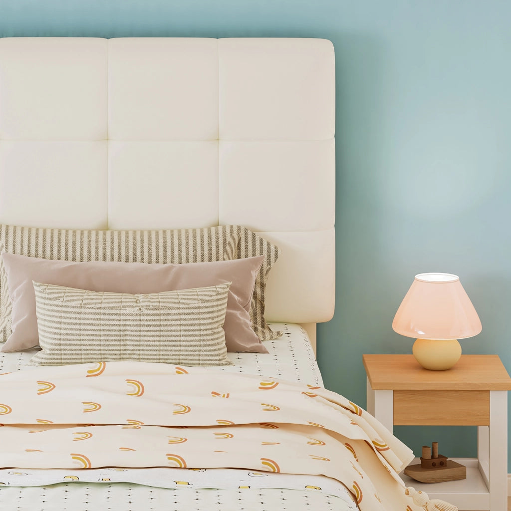 Letto singolo 90 × 200 cm con testiera imbottita in PU e rete a doghe beige