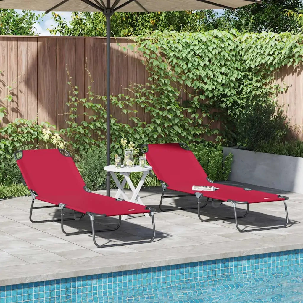 Lettino Prendisole | Sdraio da giardino | Lettino da sole pieghevole 2 pz Rosso 188 x 57 x 86,5 cm