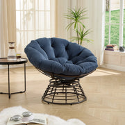 Poltrona Papasan Girevole ¨C Xylo ¨C Vimini e Rattan, Cuscino Blu, Struttura Marrone