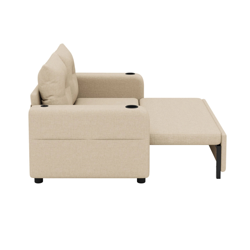 Divano letto estraibile 3 in 1 131x81x94 cm con USB, USB-C e portabevande beige