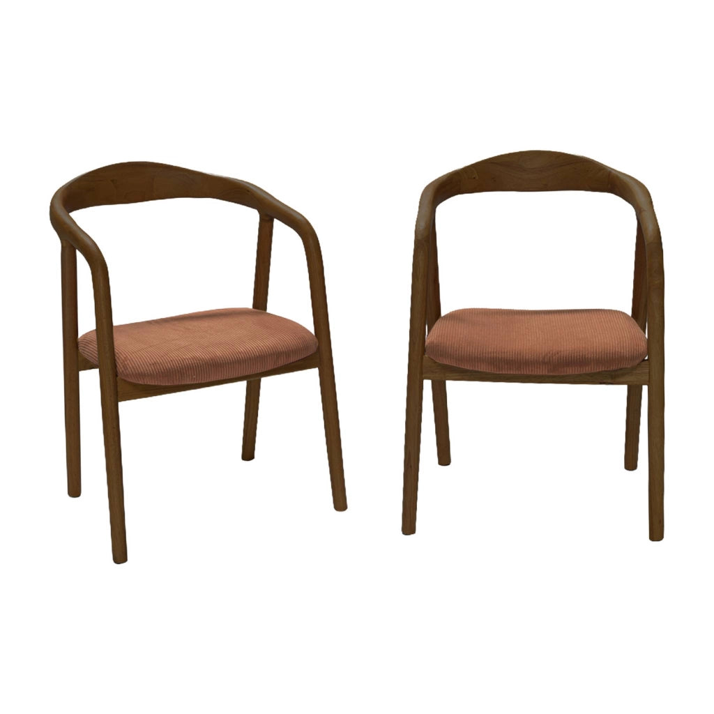 Set di 2 sedie vintage in legno di hevea tinto noce e velluto a coste,