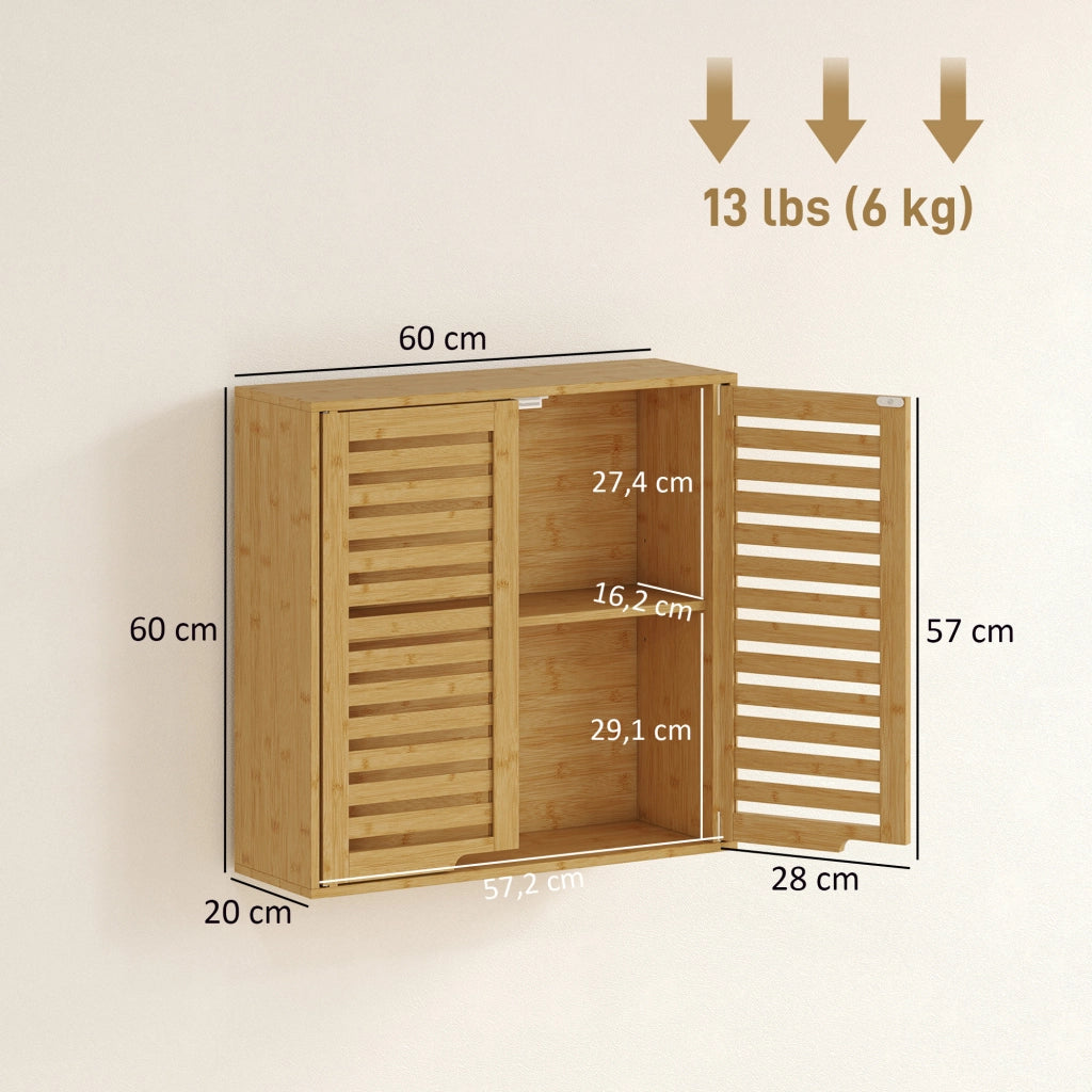 Mobile bagno da parete ¨C Xylo ¨C bamb¨´ naturale con ripiano regolabile 60x20x60 cm