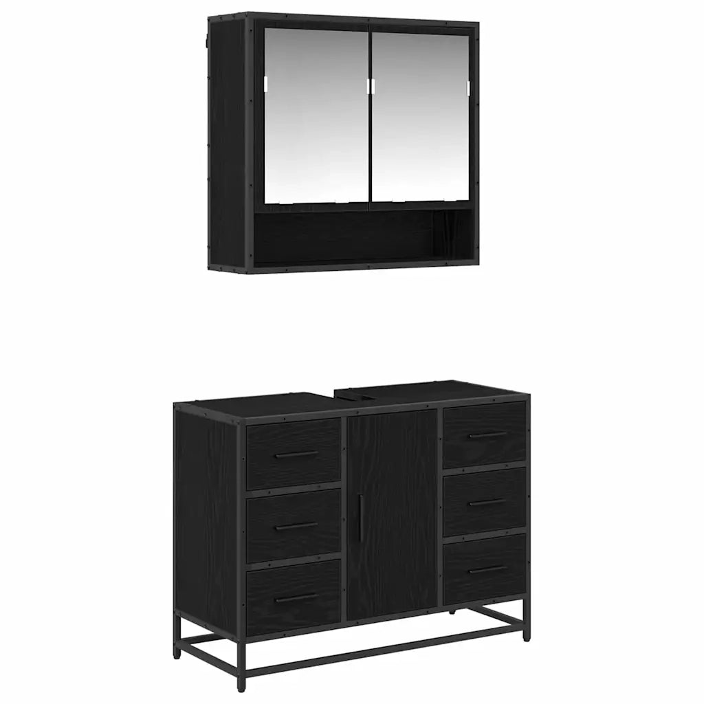 Set di mobili per il bagno 2 pcs Rovere Nero Legno multistrato 3402428