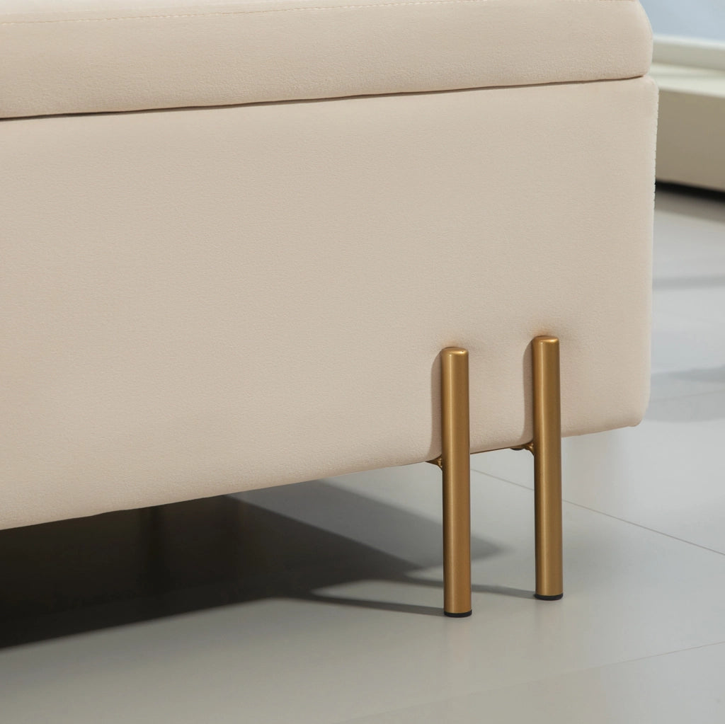 Panca contenitore imbottita 100 x 40 x 42 cm in poliestere beige
